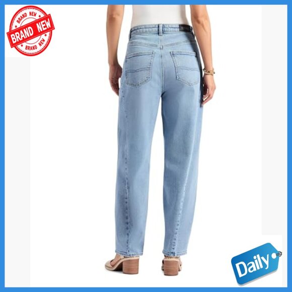 High Rise Barrel Leg Jeans, Relaxed Fit, Premium Cotton Denim - Picture 3 of 7